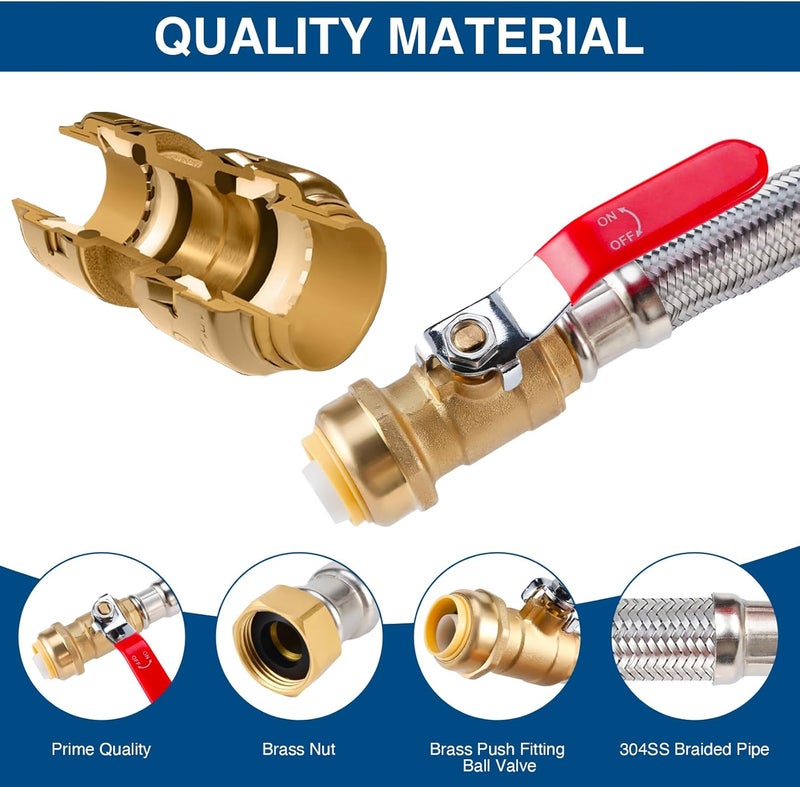 PEVEPEXE Heavy Duty 24" Braided Stainless Steel Hot Water Heater Hose – 3/4 Inch FIP x 3/4 Inch Ball Valve, Push-to-Connect Brass Fitting - Image 5